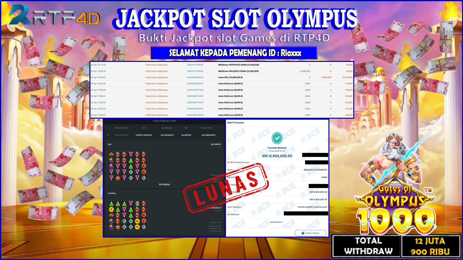 RTP4D Jackpot Slot Rp 12.900.000 ~ LUNAS